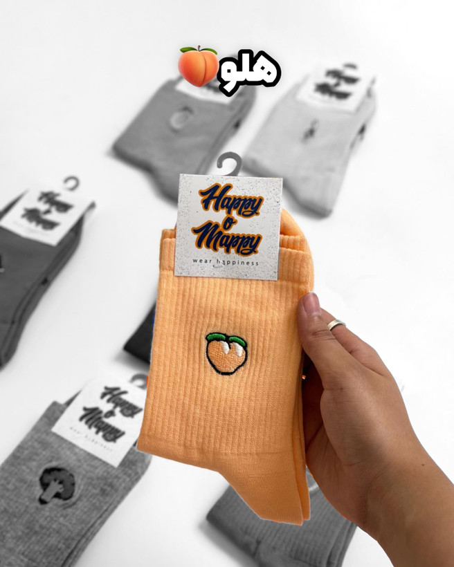 جوراب نیم ساق گلدوزی برند هپی مپی طرح هلو